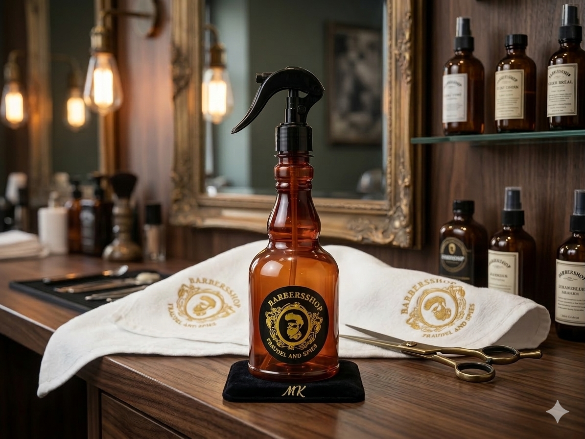 Professional barber spray bottle for hair styling and salon use