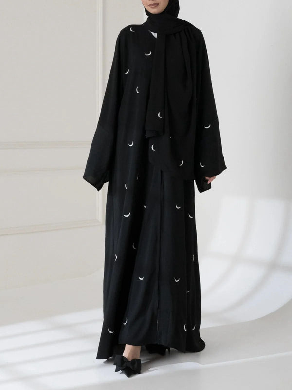 Premium moon ambroidered Abaya with stoller_double georgette|Elegant&lightweight