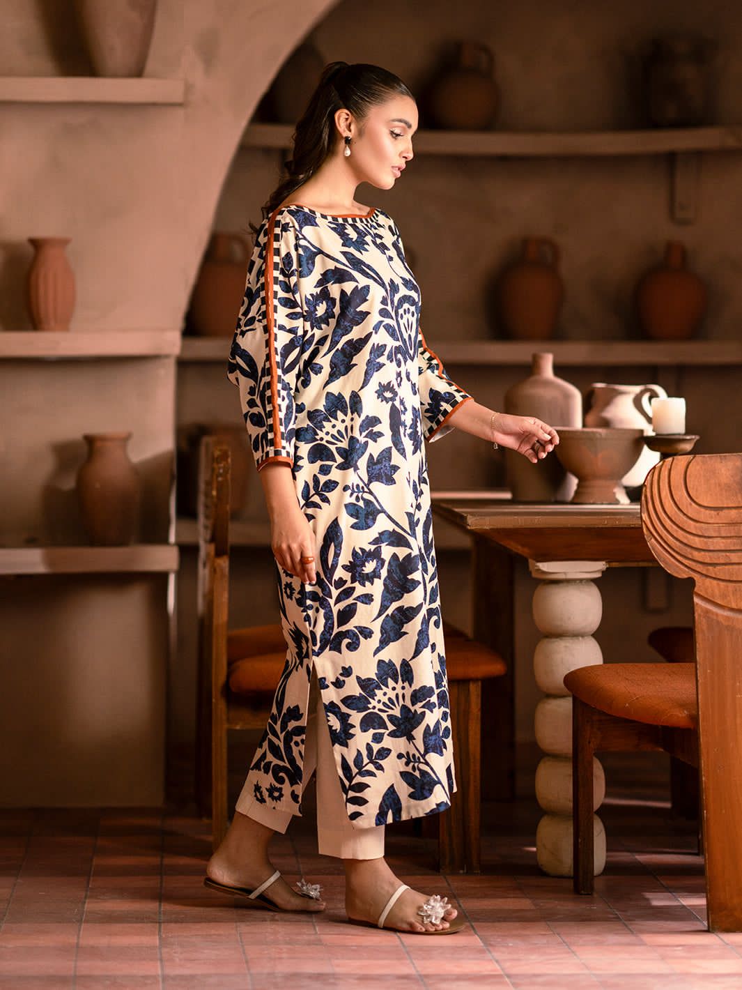 Royal Blue Floral Luxury Kurta Set  ; Premium Elegance Blue Floral Long Dress