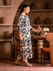 Royal Blue Floral Luxury Kurta Set  ; Premium Elegance Blue Floral Long Dress